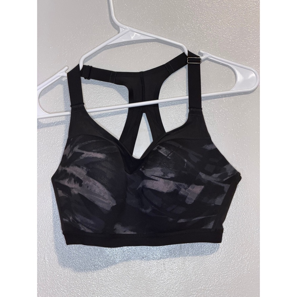High Impact Sports Bra Black Grey Camo Abstract Molded Cup Racerback Mesh